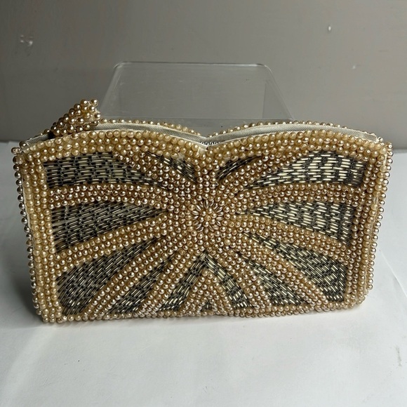 Vintage Pearl Beaded Bugle Beaded Zipper Clutch Pouch Bag - Picture 1 of 7